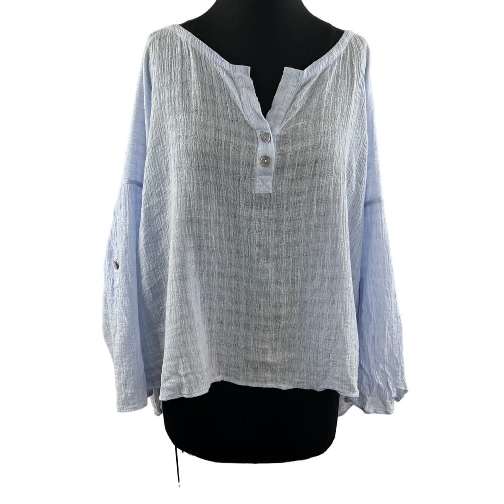 Soft Surroundings Light Purple Gauze Linen Stretch Henley Neck 3/4 Sleeve Sz XL